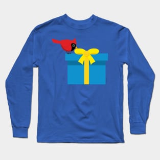 Cute Red Cardinal Opening Blue Gift Long Sleeve T-Shirt